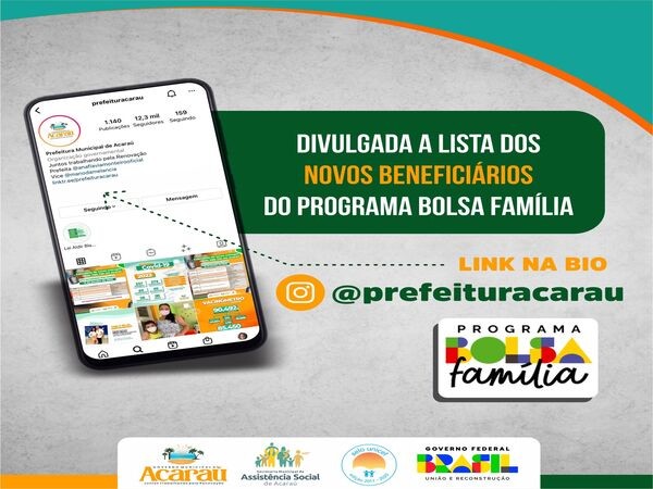 215 NOVOS BENEFICIÁRIOS DO BOLSA FAMÍLIA EM ACARAÚ