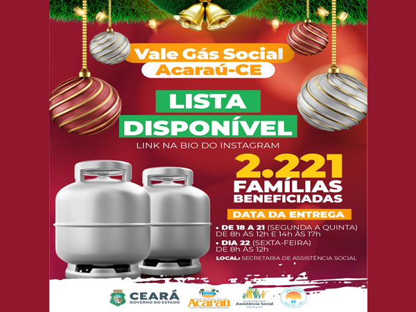 NOVA LISTA VALE GÁS SOCIAL ACARAÚ DISPONÍVEL, DEZEMBRO DE 2023