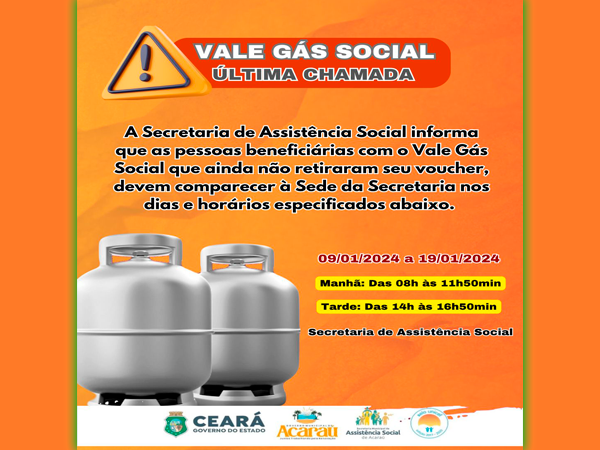 ATENÇÃO BENEFICIÁRIOS(AS) DO PROGRAMA VALE GÁS SOCIAL QUE AINDA NÃO FIZERAM A RETIRADA DO SEU VOUCHER!!!